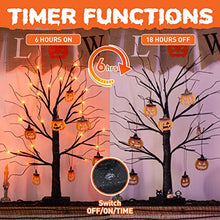 Load image into Gallery viewer, EAMBRITE Halloween Tree, 2FT Black Spooky Tree with 24 LED Orange Lights and 8 Pumpkins, Battery Operated Small Tabletop Black Tree with Timer for Halloween Decorations Christmas Room Home Fireplace