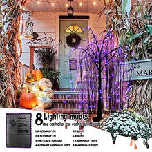 Load image into Gallery viewer, EAMBRITE Halloween Tree 4FT 180LED Black Willow Tree with Orange Purple Fairy Lights and Spider Web, Lighted Spooky Artificial Tree for Indoor Outdoor House Home Halloween Decorations
