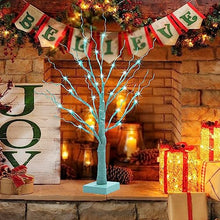 Load image into Gallery viewer, PEIDUO Blue-green Trees Decorations for The Home, 2FT 24LT Tree Light Battery Powered Timer, Lighted Mother's Day Decor, for Home Bedroom Living Room Fireplace Wedding Party Father's Day and Christmas