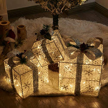 Load image into Gallery viewer, Vanthylit 3PK Halloween/Harvest/Christmas Lighted Gift Boxes White Silver Boxes Light for Home and Outdoor Décor. One for All Presents