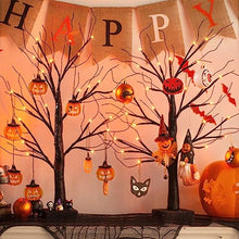 Load image into Gallery viewer, Vanthylit Halloween Decorations Black Halloween Tree Glittered with Orange Lights and Hanging Pumpkins, Halloween Table Decorations Lights for Halloween Decorations Indoor (2FT, Timer)
