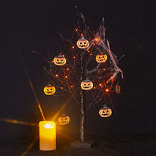 Load image into Gallery viewer, EAMBRITE 2FT Black Glitter Spooky Tree Light with 24 LED Orange Lights and 8 Pcs Pumpkin Accessories for Halloween Decoration Battery Operated Indoor Decoration(UL Certified)
