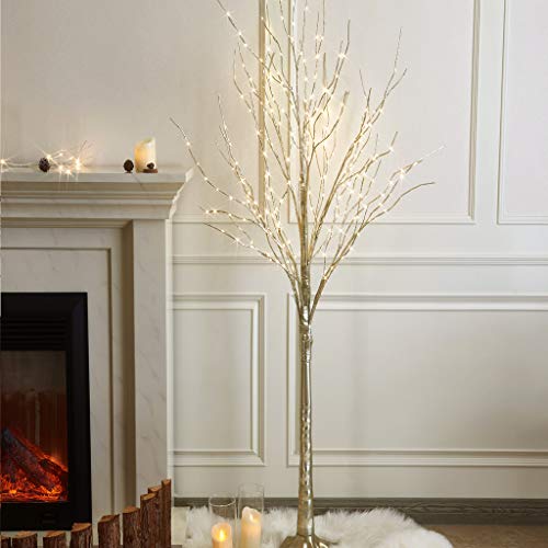 EAMBRITE 6FT LED Champagne Gold Tree with 266LT Fairy Light Lighted Twig Tree for Home Holiday Birthday Wedding Party Decor