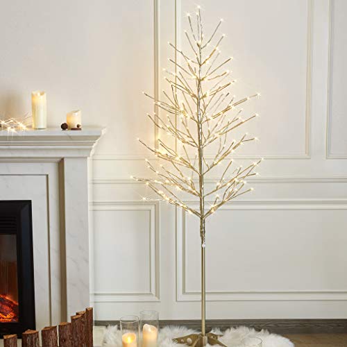 EAMBRITE 6FT LED Artificial Floor Standing Tree with 208LT Fairy Lights Prelit Champagne Gold Tree for Home Holiday Birthday Wedding Party Decor