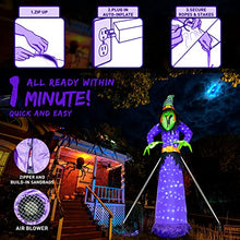 Load image into Gallery viewer, EAMBRITE 10 FT Halloween Inflatable Witch with 248LED Cool White Lights, Giant Scary Witch Blow Up Outdoor Halloween Decorations for Yard, Garden, Lawn, Party
