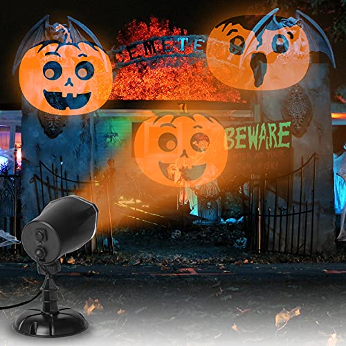 EAMBRITE Halloween Projector Light with 3 Dynamic Pumpkin Patterns Waterproof Holiday Projector for Party Garden Wall Indoor Outdoor Decoration