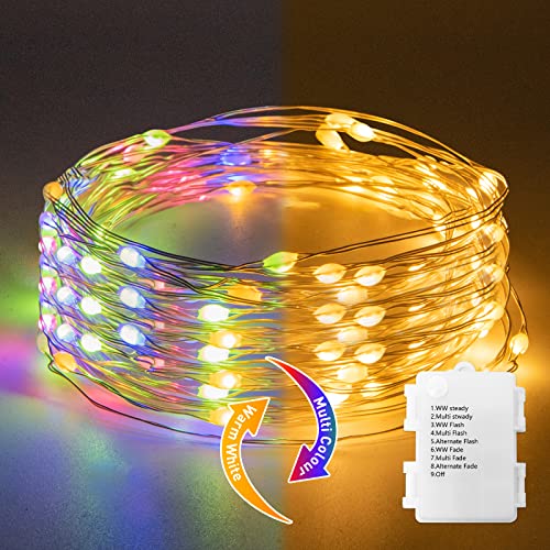 Eambrite Colour Changing Fairy Lights Battery Operated 8 Modes 50 LEDs String Lights Copper Wire Light for Outdoor Indoor Wedding Party Bedroom Decorations (5m/16ft, Warm White & Multicolour)