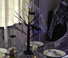 Load image into Gallery viewer, EAMBRITE 2FT Black Halloween Tree with Bats Purple Lights Battery Operated Spooky Decorations Indoor Small Twig Tree Gifts for Kids
