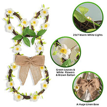 Load image into Gallery viewer, EAMBRITE Easter Bunny Wreath with Linen Bow 25LT Spring Wreath for Front Door Wall Window with Lights Home Decor Battery Operated and Timer (17.5”)
