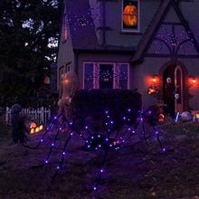 Load image into Gallery viewer, EAMBRITE 5FT Halloween Giant Spider, Light Up Spider Outdoor with 84LT Purple Lights, Black Scary Spider Halloween Decorations for Yard Haunted House Window Party Porch Indoor Outside Decor
