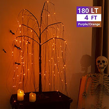 Load image into Gallery viewer, EAMBRITE 4FT Halloween Tree Black Halloween Willow Tree with Orange and Purple Lights Halloween Indoor Decorations for Home Party Festive Decor
