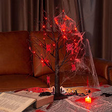 Load image into Gallery viewer, EAMBRITE 2FT Halloween Decorations Black Spooky Tree with 24 LED Red Lights and 6 Spiders for Halloween Decoration Battery Operated Indoor Decoration
