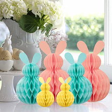 Load image into Gallery viewer, Eambrite 6PCS Easter Hanging Decorations Spring Honeycomb Paper Ball Easter Bunny Decorations, Easter Tree Decorations Hanging Paper Ornaments for Home Party (Pink, Blue, Yellow)
