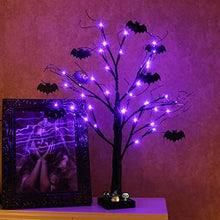 Load image into Gallery viewer, EAMBRITE 2FT Black Halloween Tree with Bats Purple Lights Battery Operated Spooky Decorations Indoor Small Twig Tree Gifts for Kids
