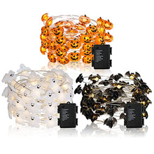 Load image into Gallery viewer, EAMBRITE 3PK Halloween String Lights 10FT 30LT LED Ghosts Bats Pumpkins Fairy Lights Battery Powered with 8 Modes Indoor Halloween Decorations
