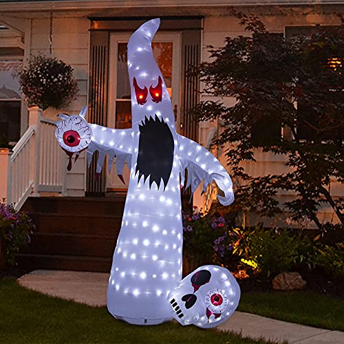 EAMBRITE Halloween Decorations 10FT Inflatable Ghost Outdoor Lights Mains Powered Blow up Yard Decorations Waterproof for Front Door Garden Lawn Party Décor