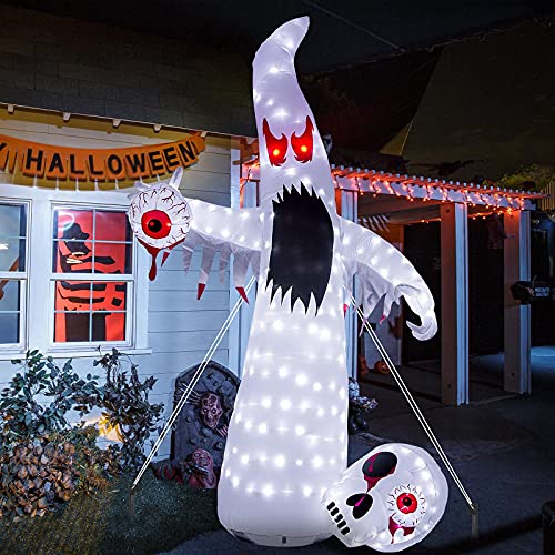 EAMBRITE 10FT 220LT Halloween Inflatable Ghost with Red Eyes Outdoor Blow Up Decoration for Halloween Party, Yard, Garden, Lawn