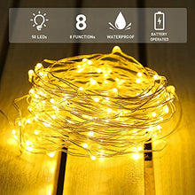 Load image into Gallery viewer, EAMBRITE Fairy Light Battery Operated with 8 Modes 50 LEDs String Lights Copper Wire Light Waterproof for Outdoor Garden Decor Indoor Wedding Party Bedroom Decorations (16ft, Warm White)
