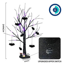 Load image into Gallery viewer, EAMBRITE 2FT Black Halloween Tree with Bats Purple Lights Battery Operated Spooky Decorations Indoor Small Twig Tree Gifts for Kids
